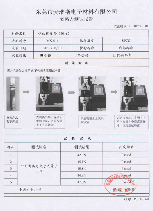 铜软连接耐压测试报告